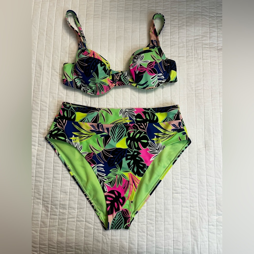 No Boundaries neon floral bikini swimsuit